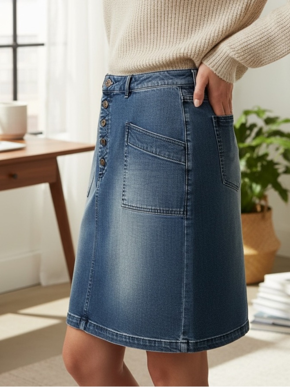 Pilcro and the Letterpress Blue A-Line Denim Skirt